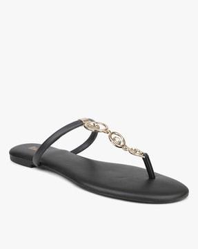 women embellished t-strap sandals