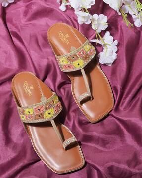 women embellished t-strap sandals