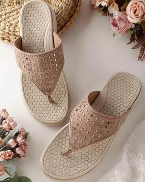 women embellished t-strap sandals