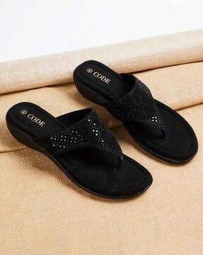 women embellished t-strap sandals