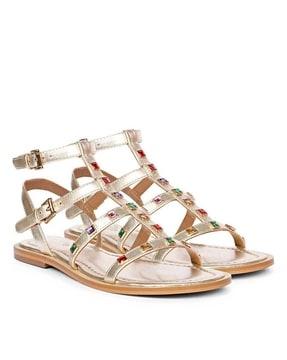 women embellished t-strap sandals