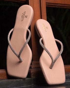 women embellished t-strap slippers