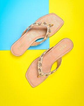 women embellished thong-strap flat sandals