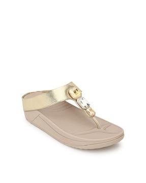women embellished thong-strap slip-on sandals