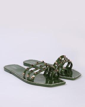 women embellished toe-ring flat sandals