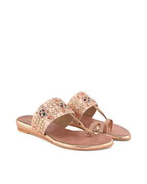 women embellished toe-ring flat sandals