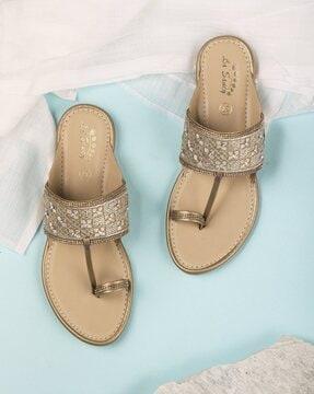 women embellished toe-ring flat sandals