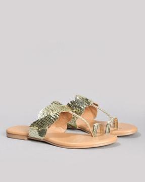 women embellished toe-ring flat sandals