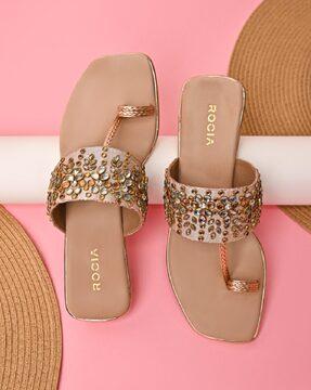 women embellished toe-ring flat sandals