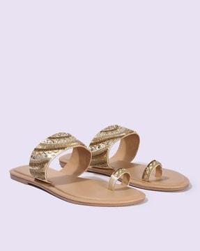 women embellished toe-ring flat sandals