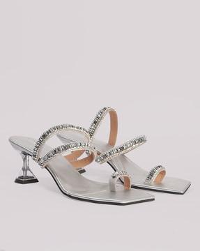 women embellished toe-ring sculpture heeled sandals