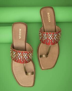 women embellished toe-ring slip-on flat sandals