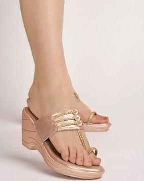 women embellished toe-ring slip-on wedges