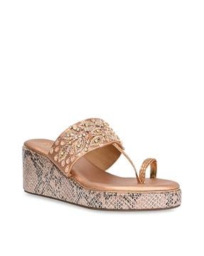 women embellished toe-ring wedges