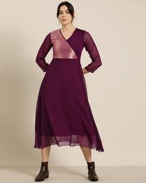 women embellished v-neck fit & flare dress