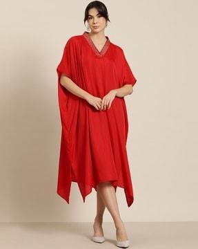 women embellished v-neck kaftan dress