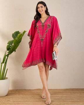 women embellished v-neck kaftan dress