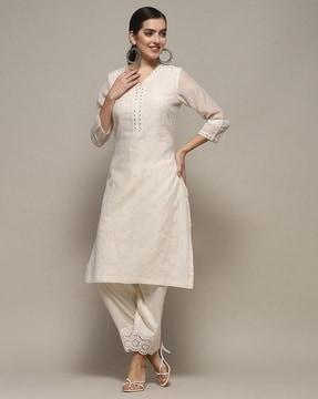 women embellished v-neck straight kurta