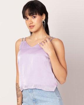 women embellished v-neck strappy top