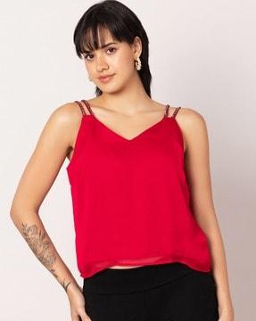 women embellished v-neck strappy top