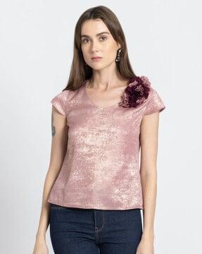 women embellished v-neck top