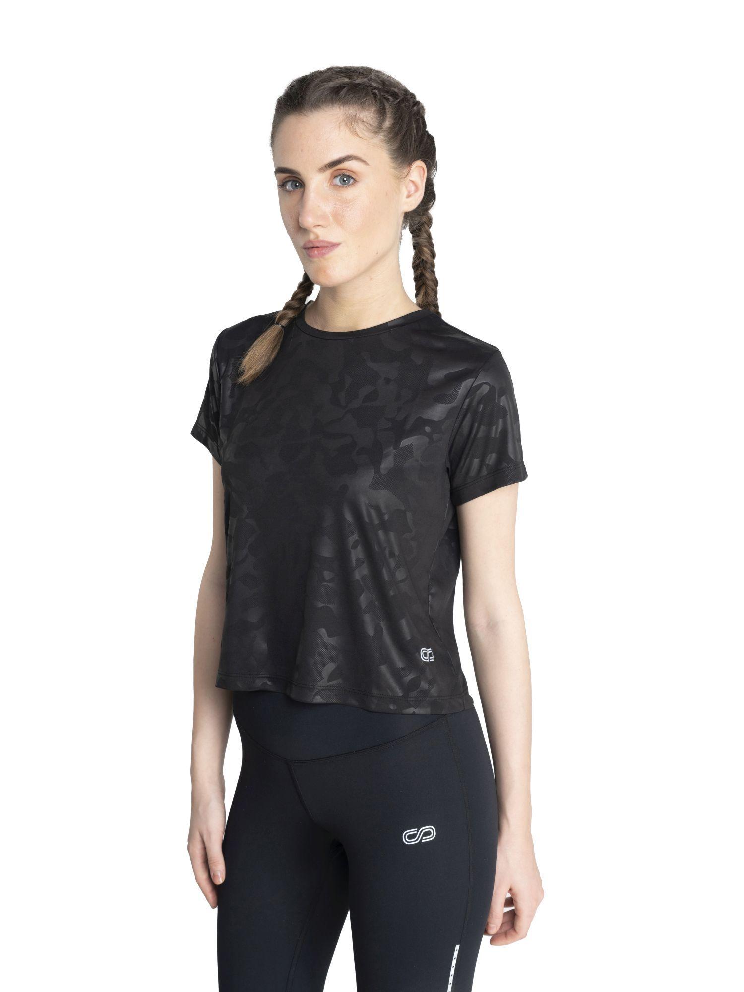 women embossed camo short sleeve tee - black