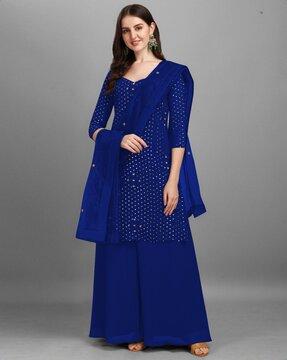 women embroiderd semi-stitched dress material