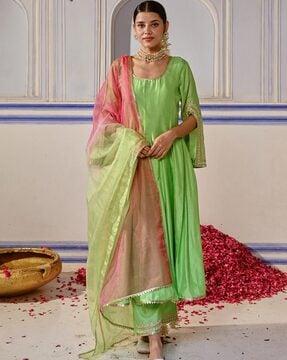 women embroidered & embellished anarkali kurta set with dupatta