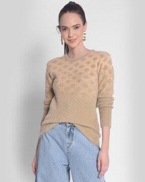 women embroidered & embellished pullover with round-neck