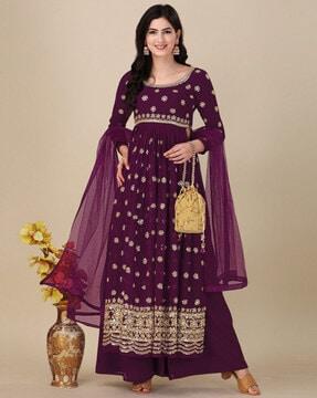 women embroidered 3-piece semi-stitched anarkali dress material