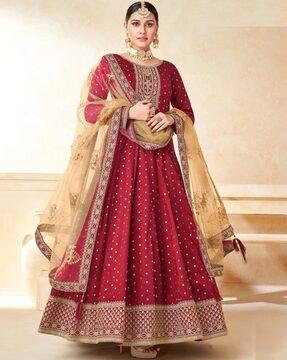 women embroidered 3-piece semi-stitched anarkali dress material