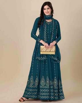 women embroidered 3-piece semi-stitched anarkali dress material
