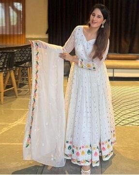 women embroidered 3-piece semi-stitched anarkali dress material