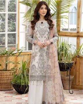 women embroidered 3-piece semi-stitched dress material