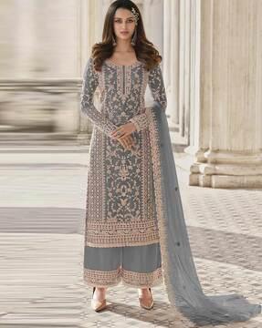 women embroidered 3-piece semi-stitched dress material