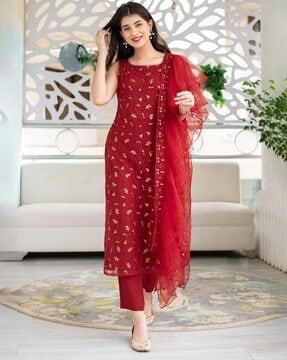 women embroidered 3-piece semi-stitched straight dress material