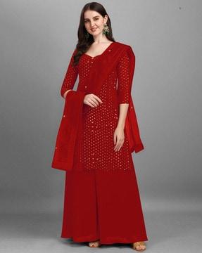 women embroidered 3-piece semi-stitched straight dress material