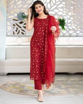 women embroidered 3-piece semi-stitched straight dress material