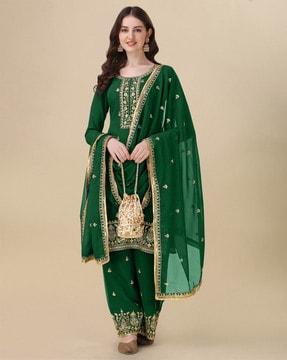 women embroidered 3-piece semi-stitched straight dress material