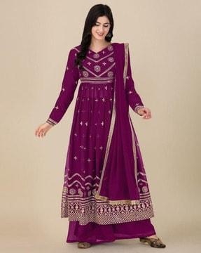 women embroidered 3-piece semistitched anarkali dress material