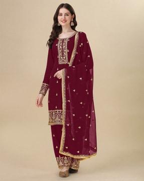women embroidered 3-piece semistitched anarkali dress material
