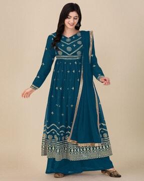 women embroidered 3-piece semistitched anarkali dress material