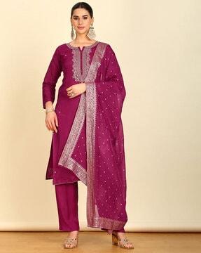 women embroidered 3-piece unstitched dress material