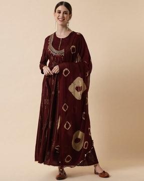 women embroidered a-line dress with dupatta