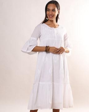 women embroidered a-line dress with slip