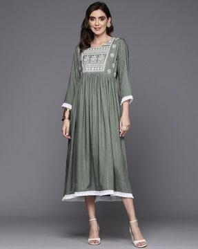 women embroidered a-line dress