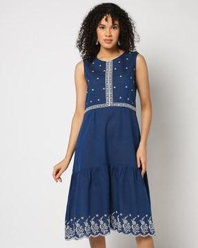 women embroidered a-line dress