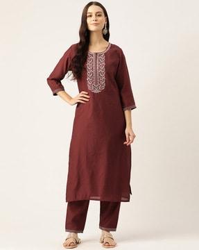 women embroidered a-line kurta & palazzos set