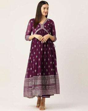 women embroidered a-line kurta & palazzos set