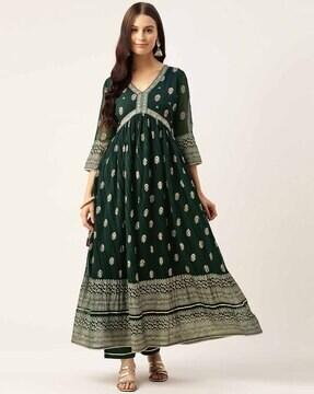 women embroidered a-line kurta & palazzos set